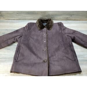FU DA New York Faux Suede Faux Fur Brown Jacket Coat Women's Size Large